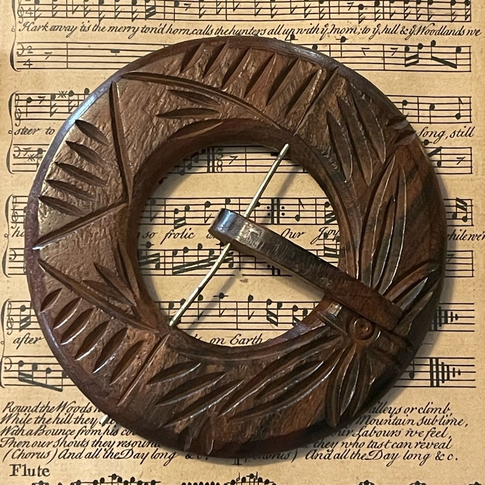 Fun Boho Vintage Carved Wooden Belt or Sash Buckle